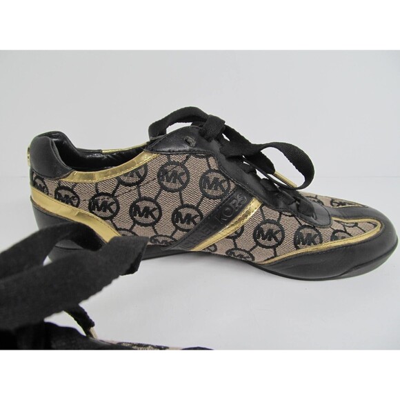 Michael Kors  Black And Gold Logo Lace Up Sneakers Womens Size US 7 M - Picture 3 of 16